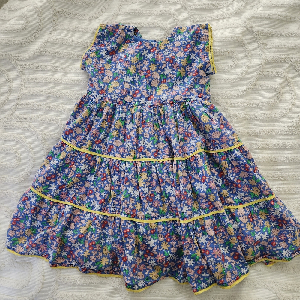 Pink Chicken Blue Floral Girls Kids Tiered Dress Size 6
